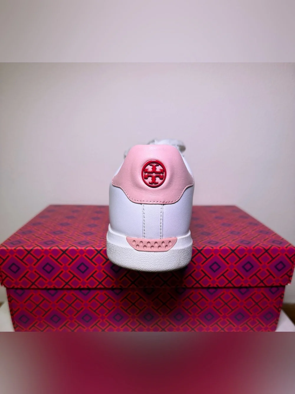 Tory Burch White Sneakers with Pink and Red Stripes